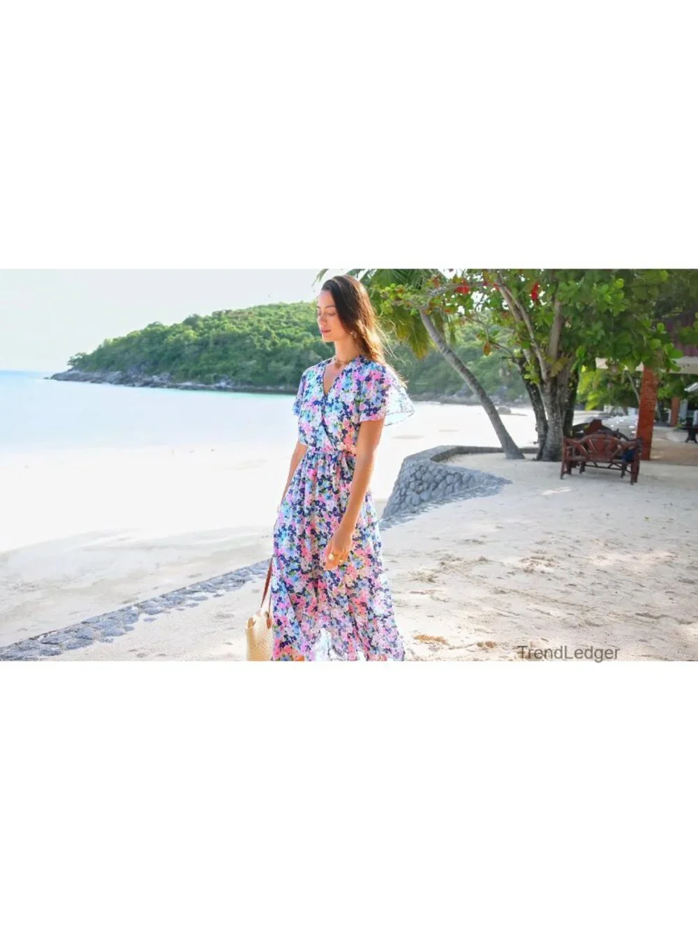Women's Boho Floral Maxi Dress Short Sleeve Wrap V Neck Ruffle Tiered Chiffon